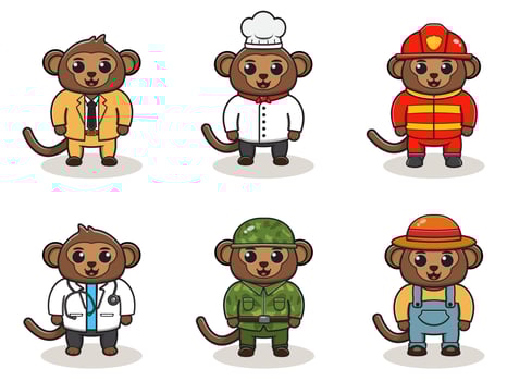 cute job Monkey cartoon bundle set. vector