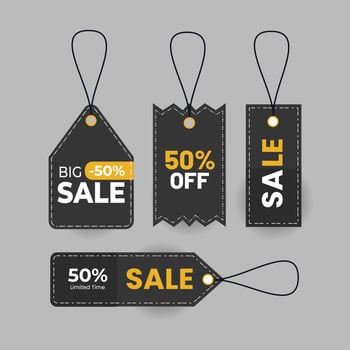 Black Color Set Price Tag discount label with various shape - Vector