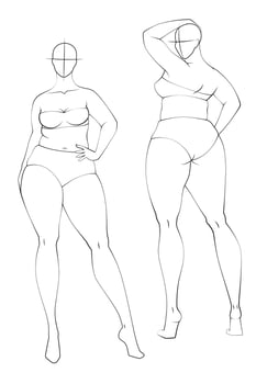 Plus Size 10 Heads Fashion Figure Templates. Exaggerated Croquis for Fashion Design and Illustration. Vector Illustration