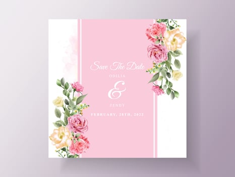Wedding invitation card template yellow and pink flowers theme vector