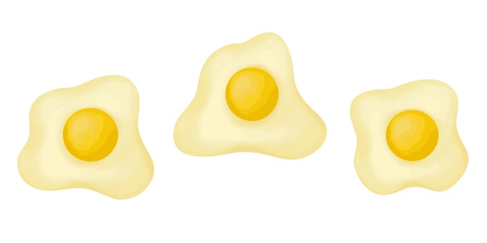 scrambled fried eggs vector illustration for eco farm cookbook menu recipe. hand-drawn egg in flat cartoon style. cheerful colorful healthy wholesome food breakfast brunch lunch dinner concept