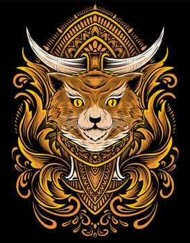 Illustration cat head with vintage engraving ornament vector