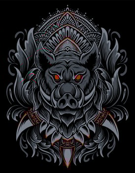 Illustration Wild boar head with vintage engraving ornament vector