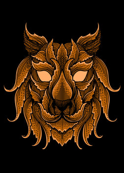 illustration tiger head with engraving ornament style vector