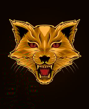 illustration cat head angry face on black background vector