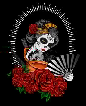 illustration beautiful geisha woman with rose flower vector