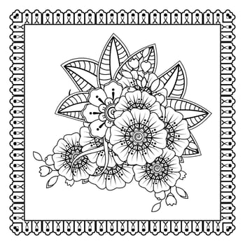 Mehndi flower for henna, mehndi, tattoo, decoration. Decorative ornament in ethnic oriental style, doodle ornament, outline hand draw. Coloring book page. vector