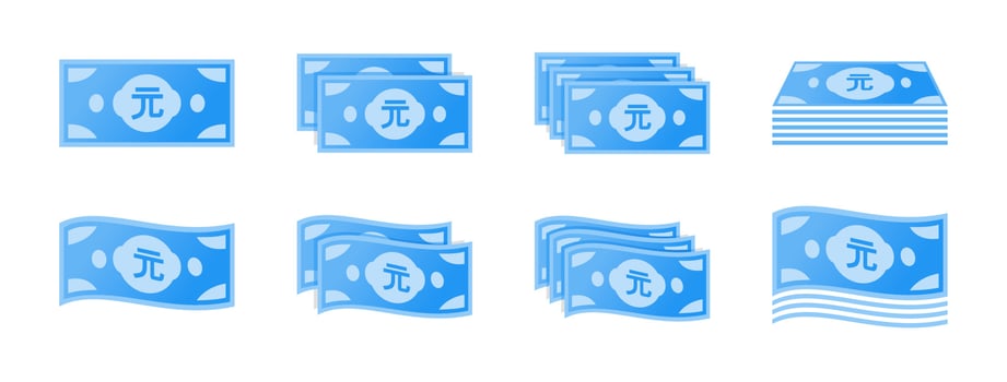 New Taiwan Dollar Banknote Icon Set vector