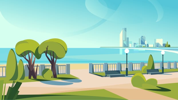City embankment in summer season. vector