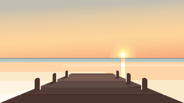 Sea pier at sunset. vector