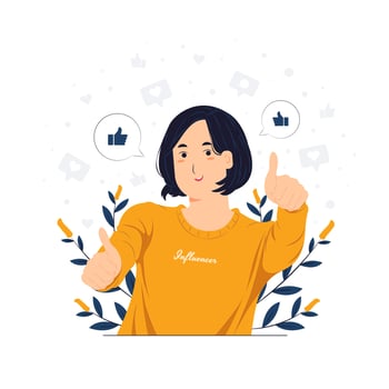 Girl showing like sign, feedback, public approval, joy, success, approval, happiness, and thumbs up symbol concept illustrations vector