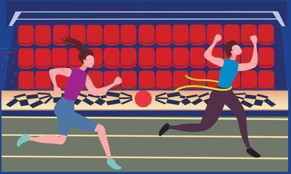 Stadium without spectators. Running athletes women. vector
