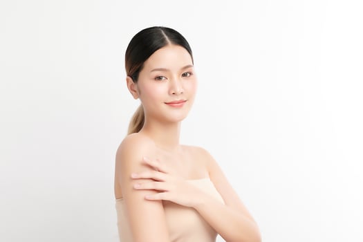 Beautiful young asian woman with clean fresh skin on white background, Face care, Facial treatment, Cosmetology, beauty and spa, Asian women portrait. photo