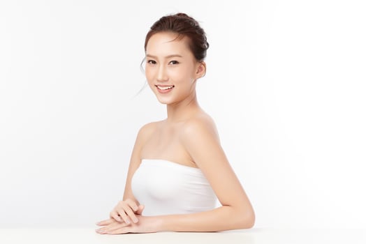 Beautiful young asian woman with clean fresh skin on white background, Face care, Facial treatment, Cosmetology, beauty and spa, Asian women portrait. photo