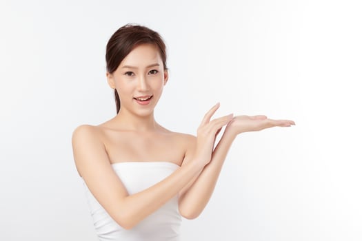 Beautiful young asian woman with clean fresh skin on white background, Face care, Facial treatment, Cosmetology, beauty and spa, Asian women portrait. photo