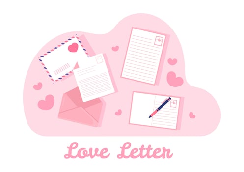 Love Letter Background Flat Illustration for Messages of Love  Fraternity or Friendship in Pink Color Usually Given on Valentine's Day in an Envelope or Greeting Card vector