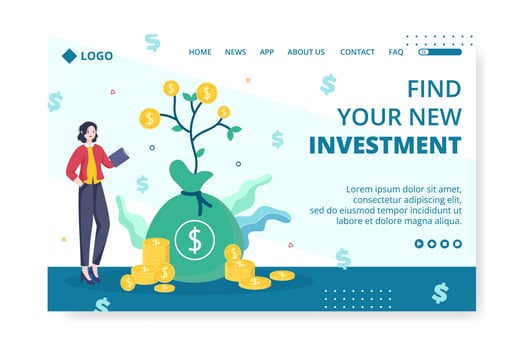 Business Investment Landing Page Template Flat Design Illustration Editable of Square Background Suitable for Social media, Greeting Card and Web Internet Ads vector