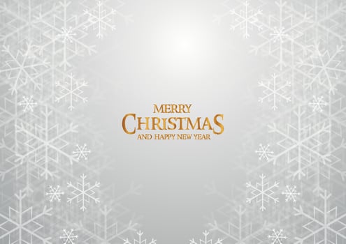 Merry Christmas and new year illustration with white snowflake and golden text effect vector