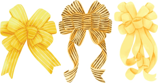 Set of gift ribbons bow illustrations hand painted watercolor styles vector