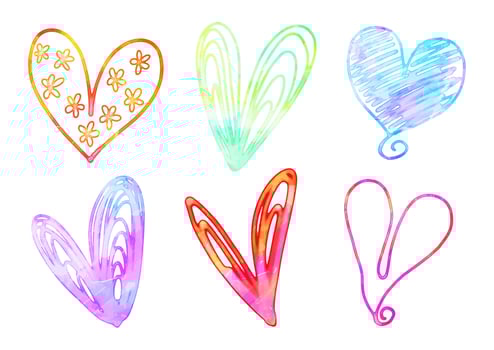 Watercolor Love Heart Doodle Symbols vector