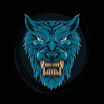 cool blue wolf head illustration for t-shirt design and print vector