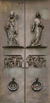Detail from facade of Abbey of St Justina in Padua, Italy photo
