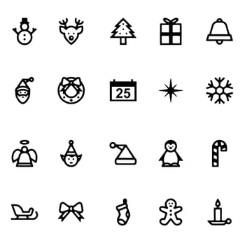 Christmas - line vector icon set. Pixel Perfect. Set contains such icons as Santa Claus, Christmas, Gift, Reindeer, Christmas Tree, Snowflake.