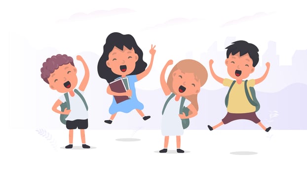 Children jumping with their hands up in the air vector