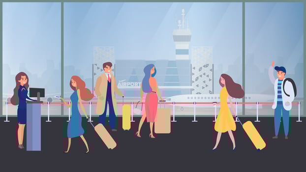 People at the airport with luggage and luggage bags vector