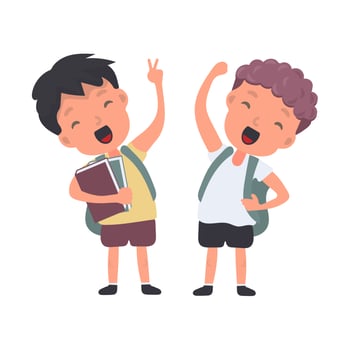Teenager with a backpack waves his hand. Satisfied schoolboy. Suitable for back-to-school or vacation designs. Isolated. Vector. vector