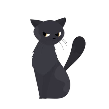 The black cat was offended. The cat looks to the side with a sad look. Suitable for stickers and postcards. Isolated. Vector. vector
