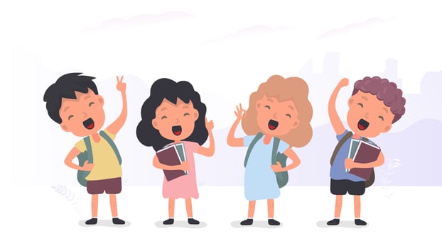 Back to school banner. Children rejoice at the start of the school year. Satisfied schoolchildren. Vector. vector