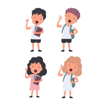 Four children with books and a teacher vector