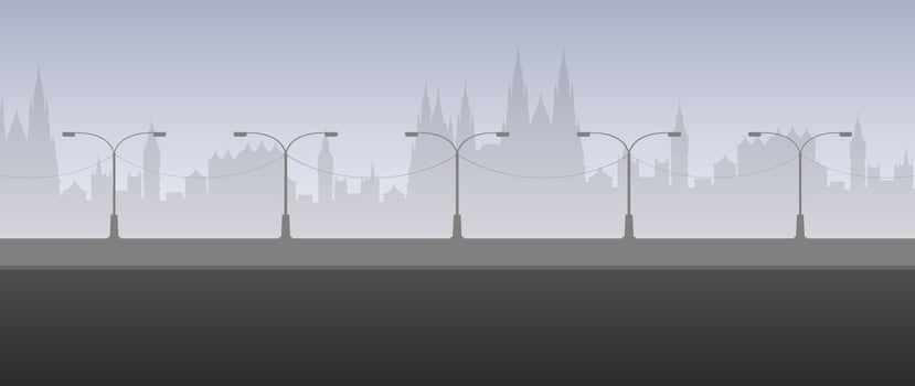 A cityscape with street lights and buildings vector