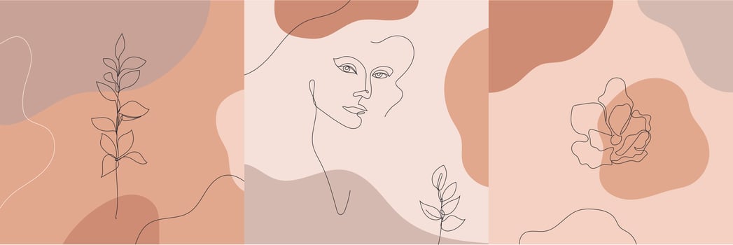 Vector minimalist style portrait. Line flower, woman portrait. Hand drawn abstract feminine print. Use for social net stories, beauty logos, poster illustration, card, t-shirt