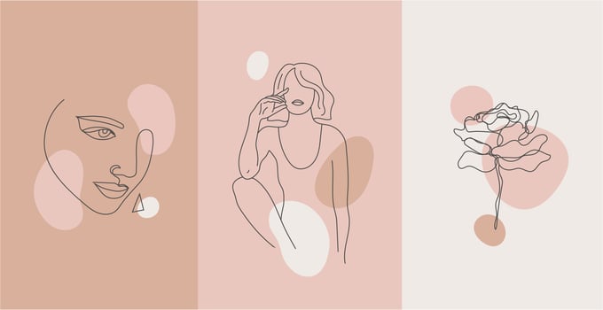 Vector minimalist style portrait. Continuous line flower, plant woman portrait. Hand drawn abstract feminine print. Use for social net stories, beauty logos, poster illustration, card