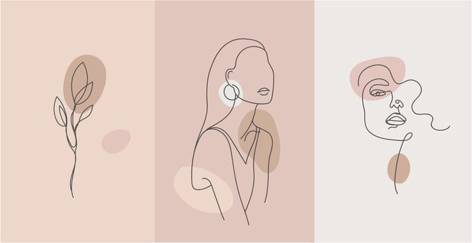 Vector minimalist style portrait. Line flower, woman portrait. Hand drawn abstract feminine print. Use for social net stories, beauty logos, poster illustration, card