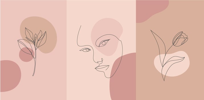 Vector minimalist style portrait. Line flower, woman portrait. Hand drawn abstract feminine print. Use for social net stories, beauty logos, poster illustration, card