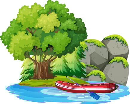 isolated island landscape with inflatable boat vector