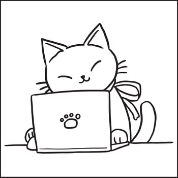 coloring page cat work lineart kids cute illustration clipart vector