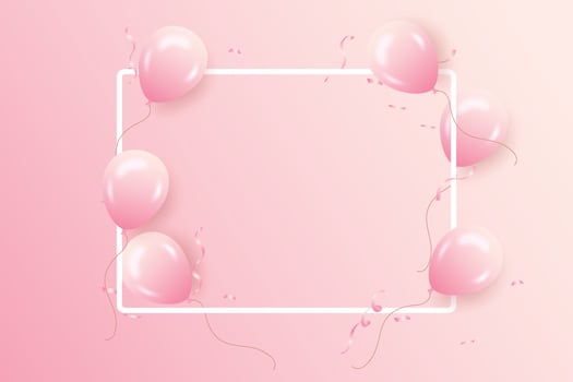 Birthday frame with realistic pink  balloons set  and pink background vector