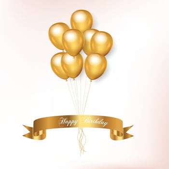 Birthday golden balloons background with realistic background vector