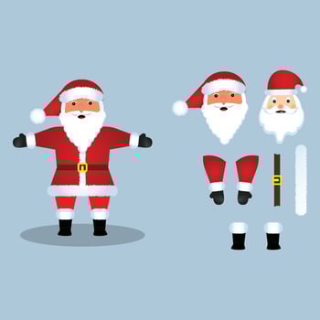 Christmas Santa vector design on a rusty aqua blue background. Santa Claus element design with the different parts of his body.