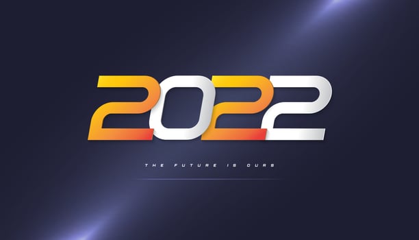 Happy New Year 2022. New Year Banner Design with Glowing Background. 2022 Logo or Symbol. Holiday Vector Illustrations