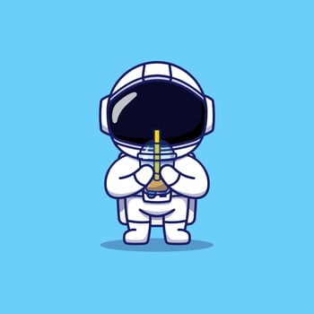 Cute  astronaut carrying a cup of coffee vector