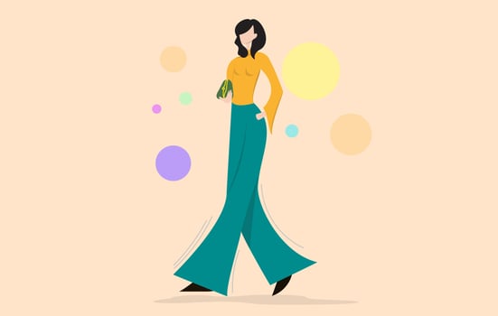 Beautiful young woman in fashionable clothing, flat character design, vector illustration.
