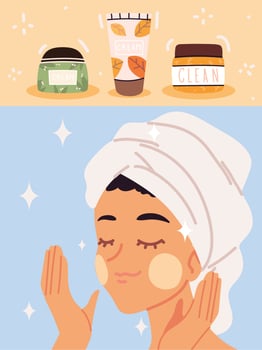 girl making skincare routine vector