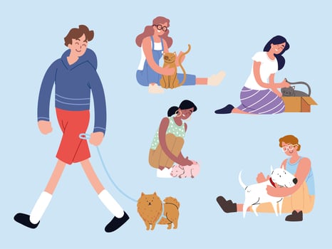 people and their pets vector