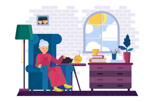 Resting Grandmother With A Cat At Home vector
