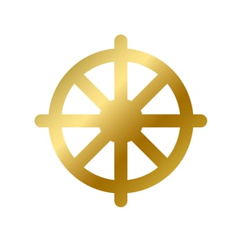 Dharma chakra symbol isolated buddhism golden sign vector